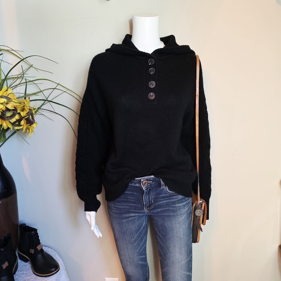 Naadam Cable Knit Sleeve Henley Sweater Wool Cashmere Blend - Picture 3 of 8